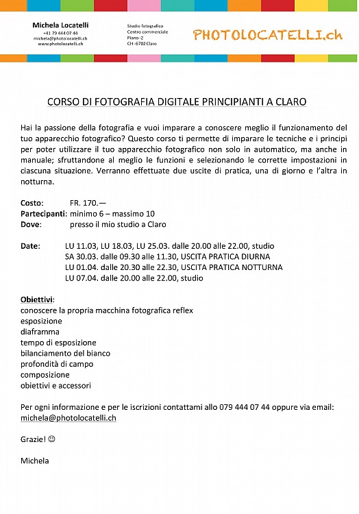 Microsoft Word - Flyer_CORSO DI FOTOGRAFIA DIGITALE_PRINCIPIANTI_NEW.docx Corso di fotografia principianti a Claro